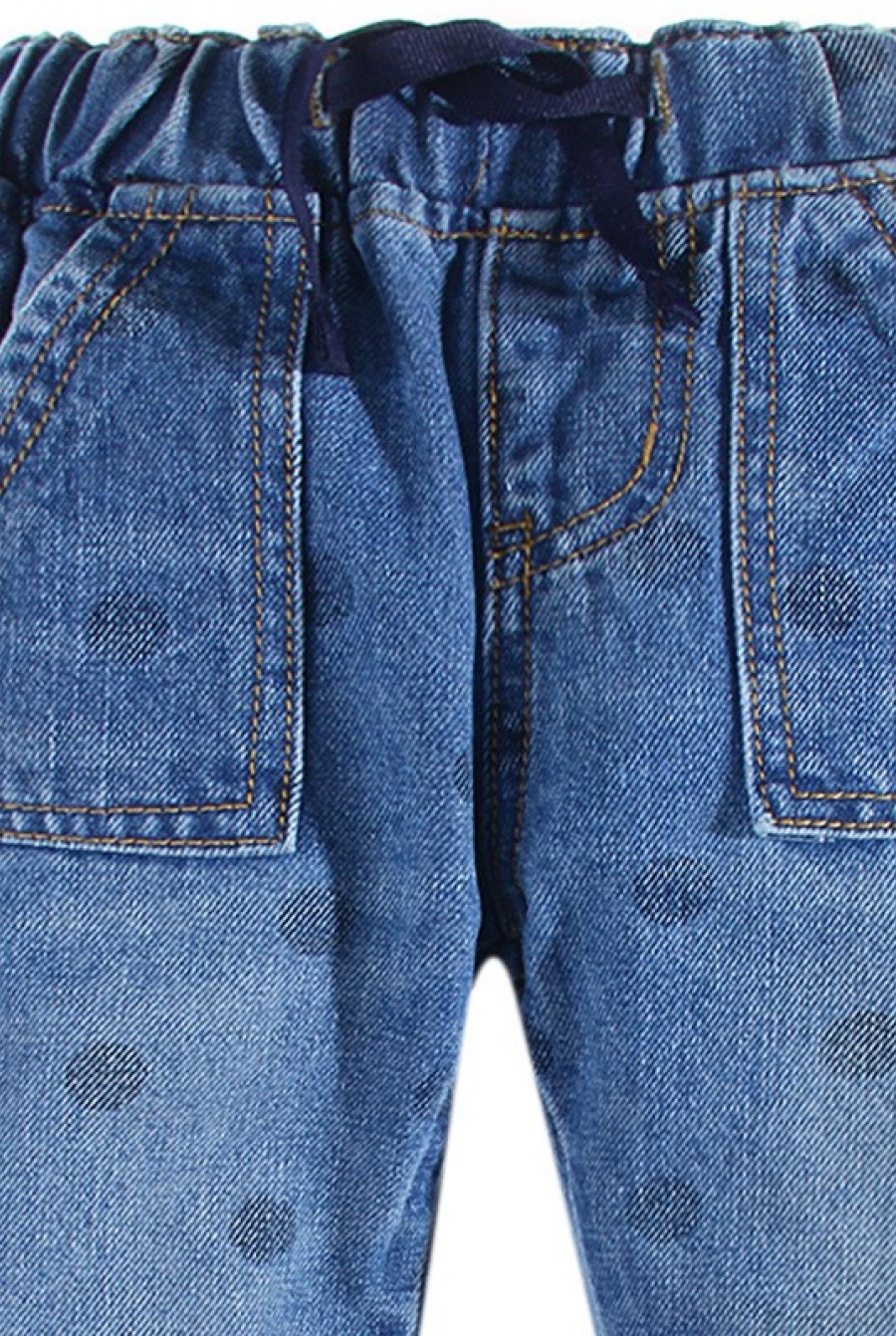 Синие джинсы-стрейч на резинке с карманами- Фото 2