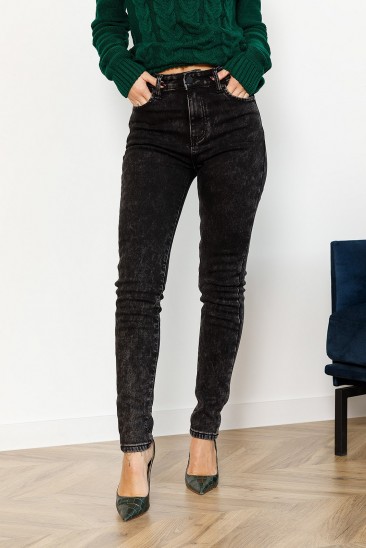 Серые теплые джинсы с потертостями