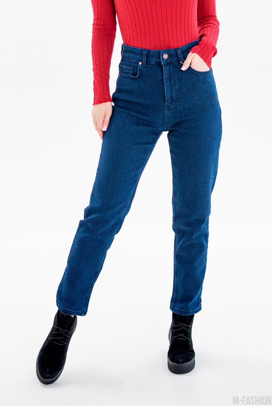 Синие утепленные джинсы на байке - Фото 1