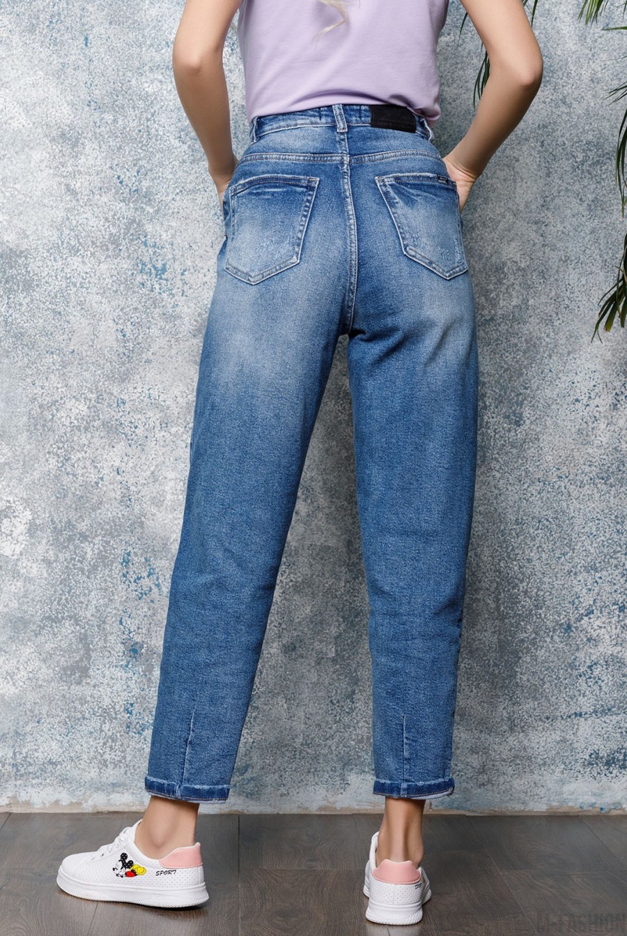 Синие свободные потертые джинсы- Фото 3