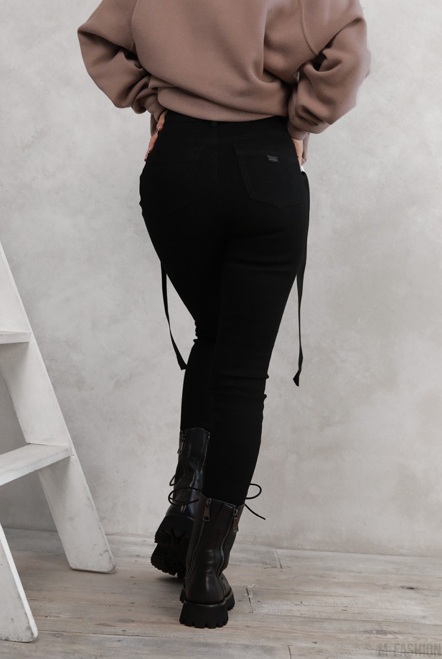 Черные джинсы скинни на флисе- Фото 3
