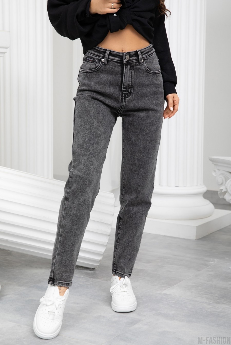 Серые винтажные джинсы момы - Фото 1