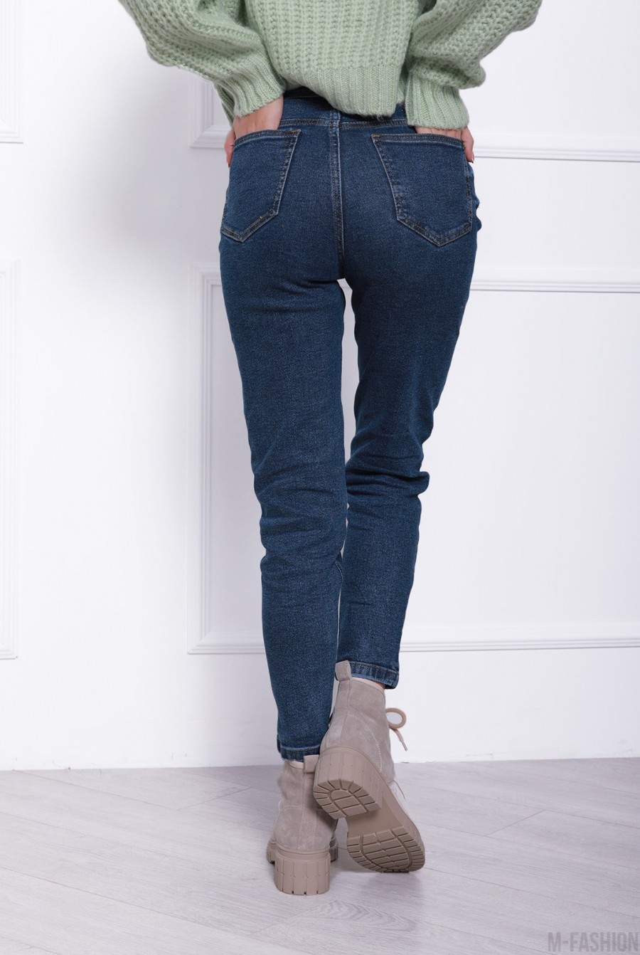 Синие традиционные джинсы модели Мом- Фото 3