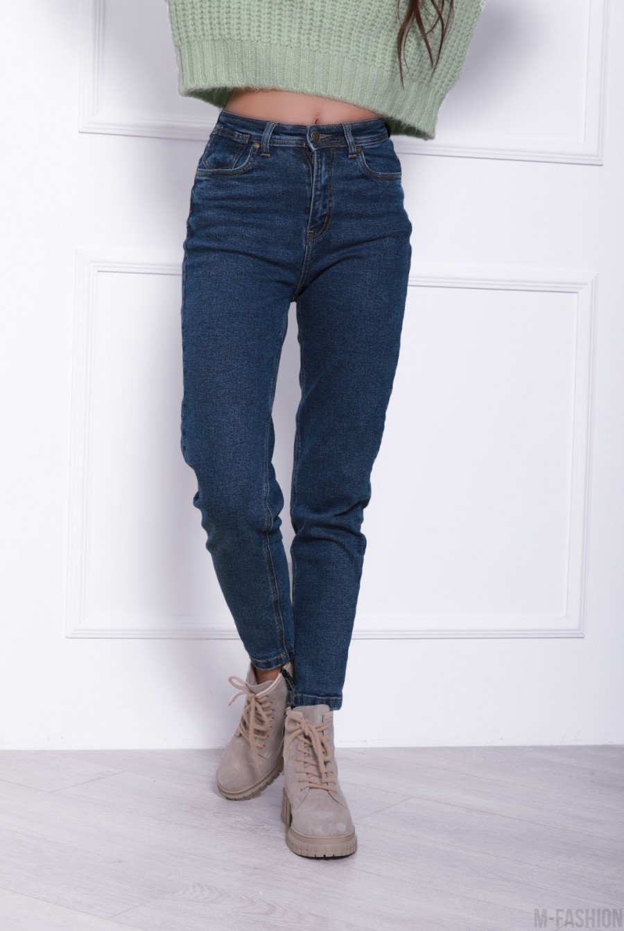 Синие традиционные джинсы модели Мом - Фото 1