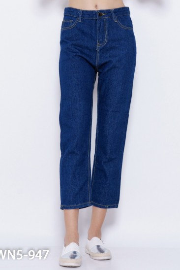 Синие прямые укороченные джинсы