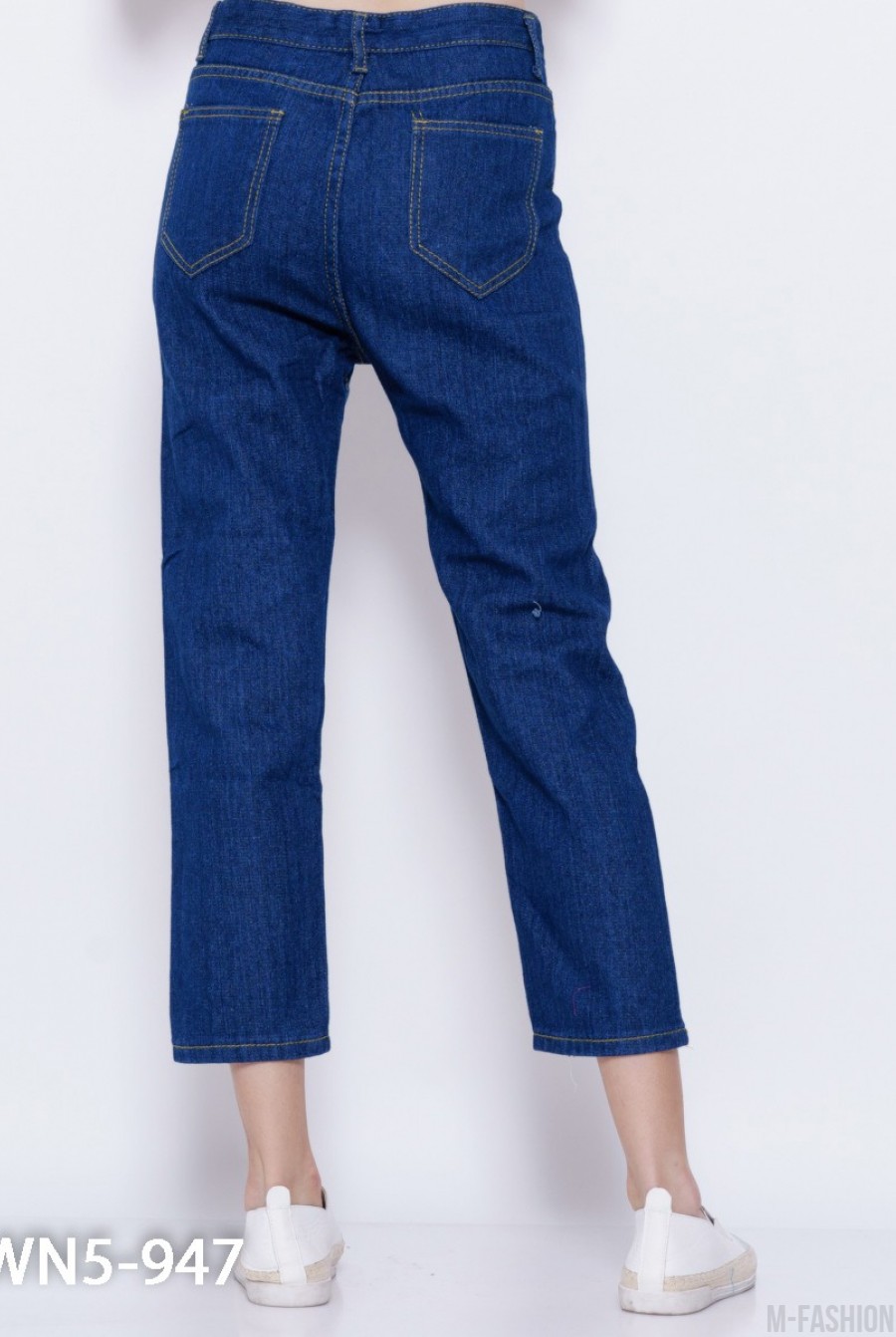 Синие прямые укороченные джинсы- Фото 3