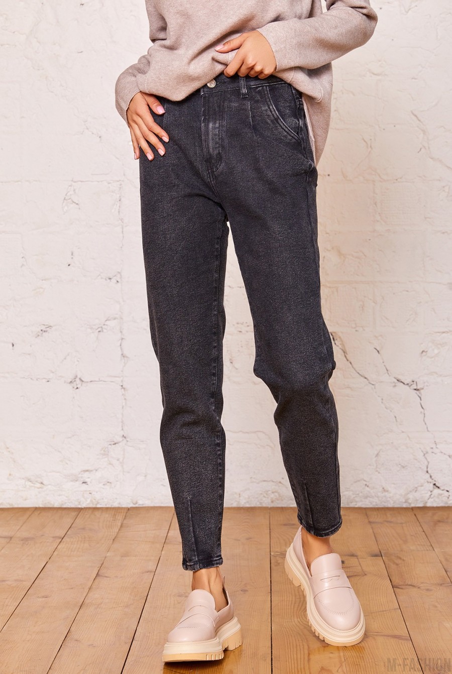 Серые винтажные джинсы Мом - Фото 1