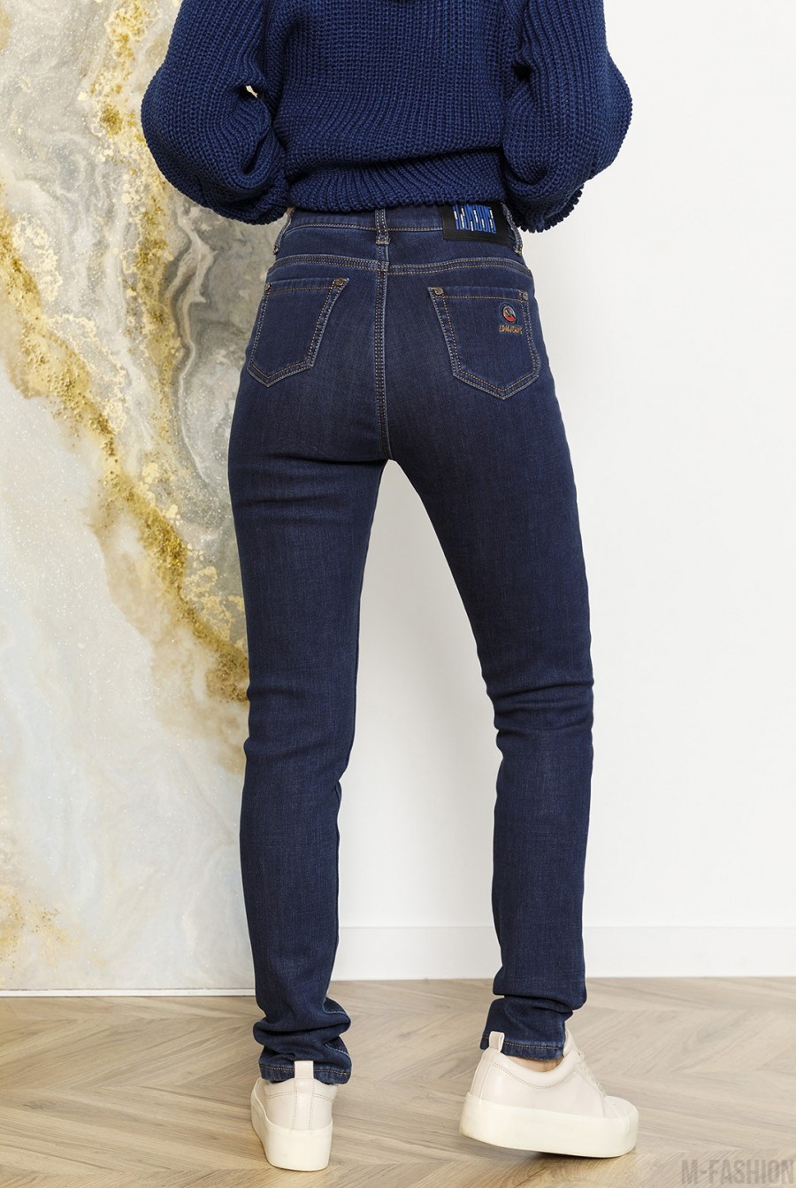 Синие стрейчевые джинсы скинни на флисе- Фото 3