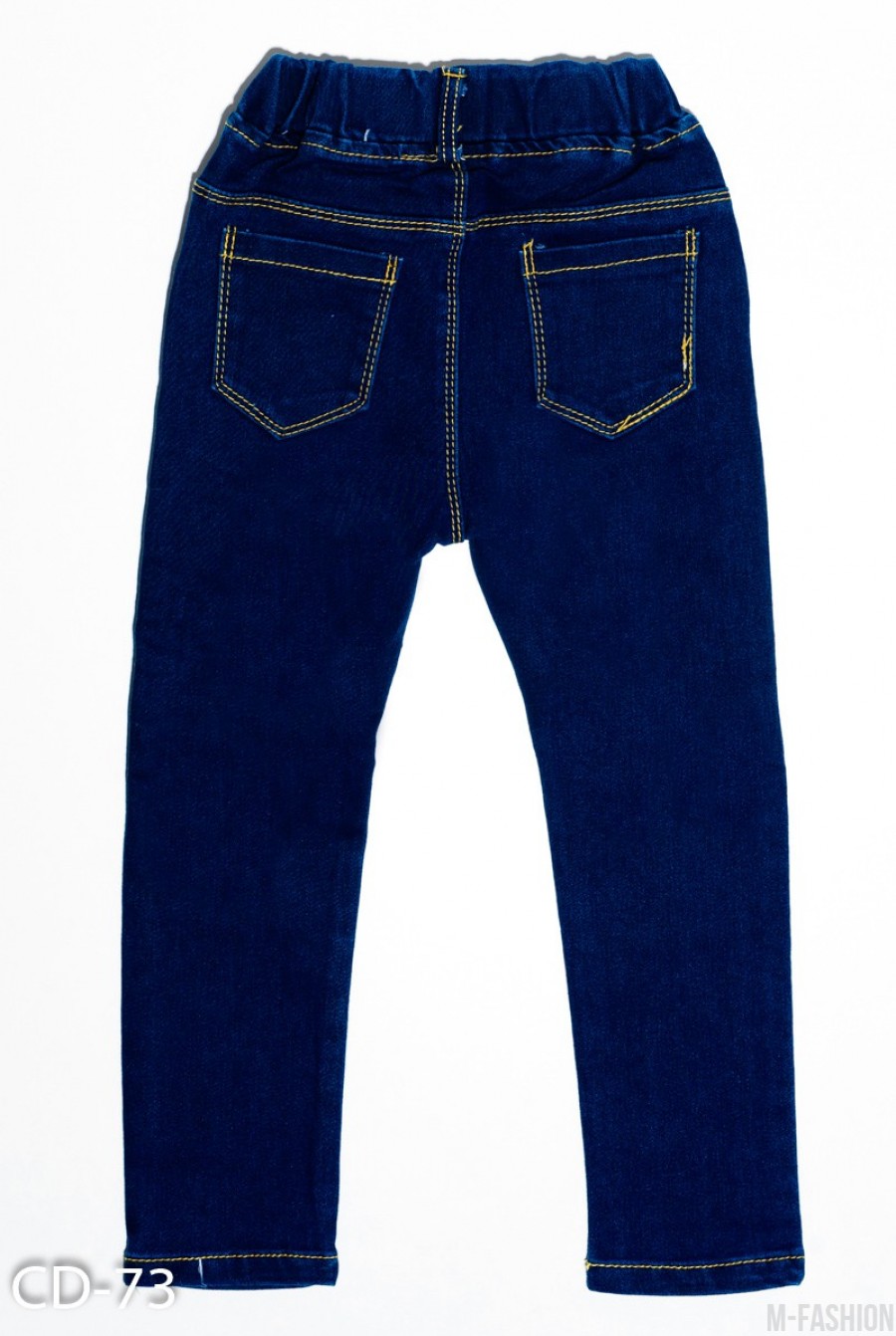 Темно-синие зауженные джинсы на резинке с рваной перфорацией на коленях- Фото 3