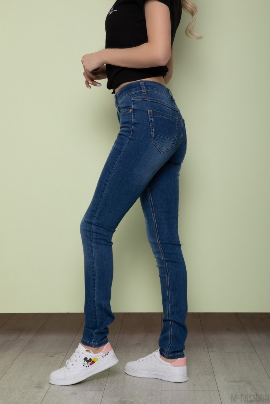 Синие потертые джинсы скинни- Фото 2