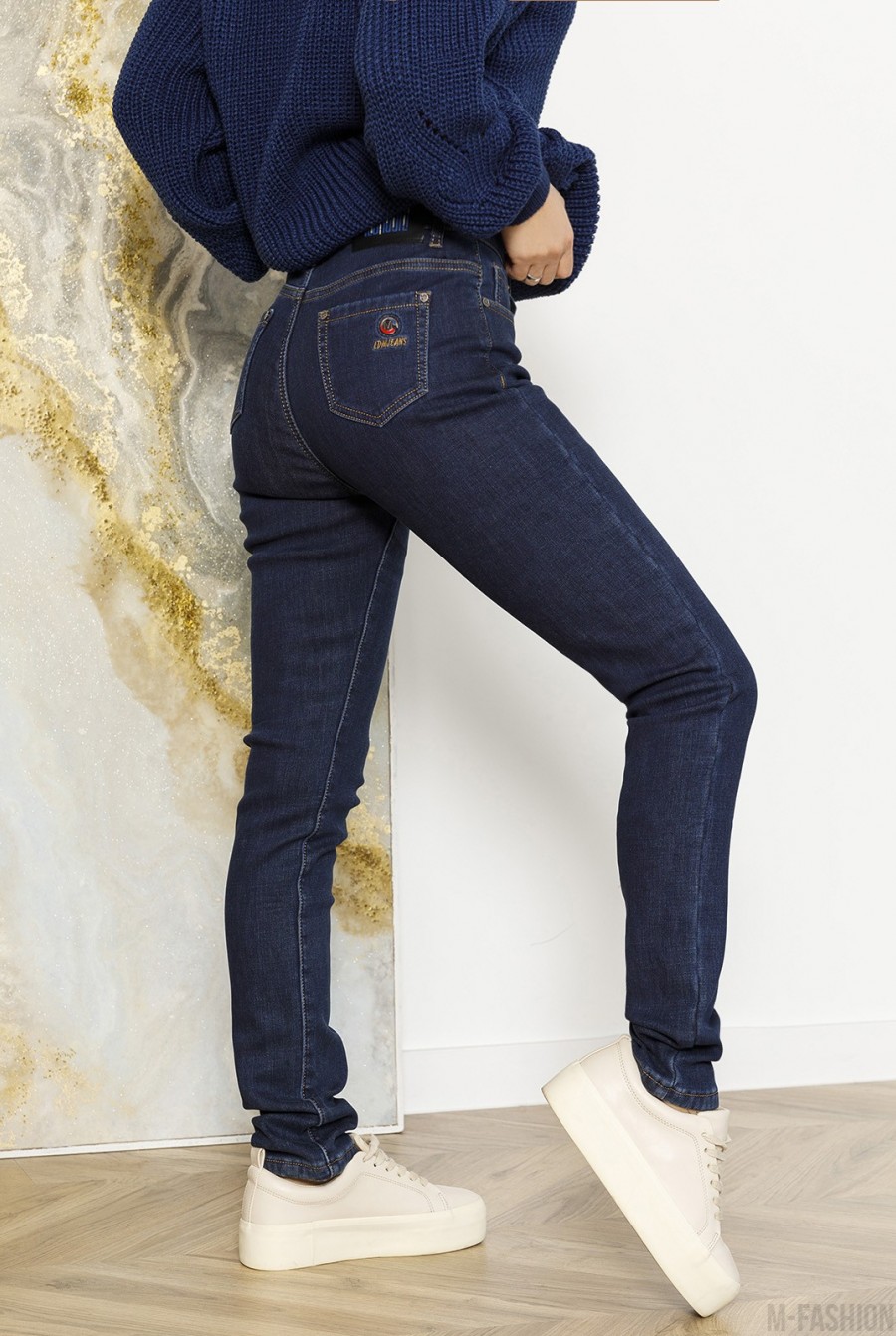 Синие стрейчевые джинсы скинни на флисе- Фото 2