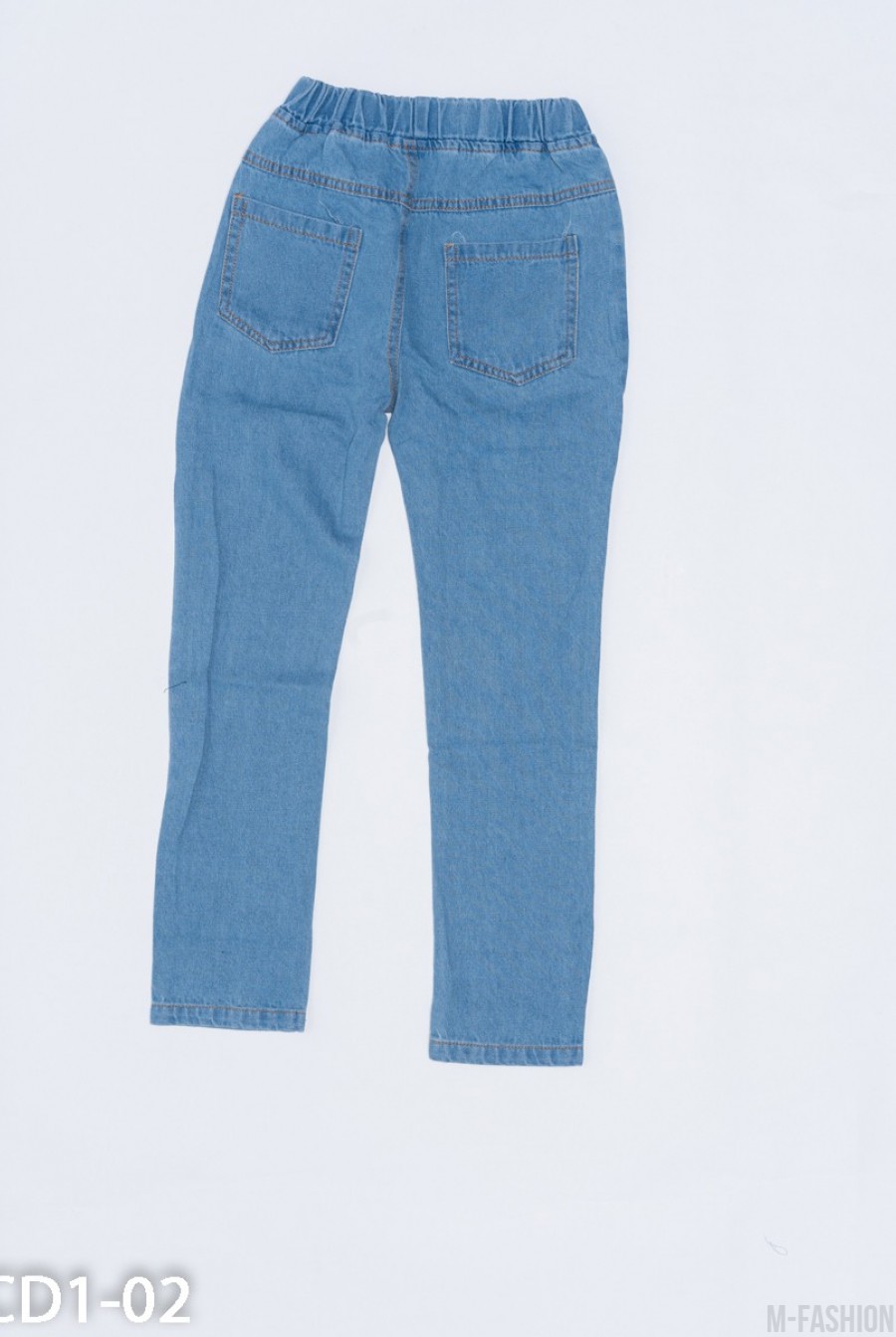 Голубые рваные джинсы с принтом- Фото 2