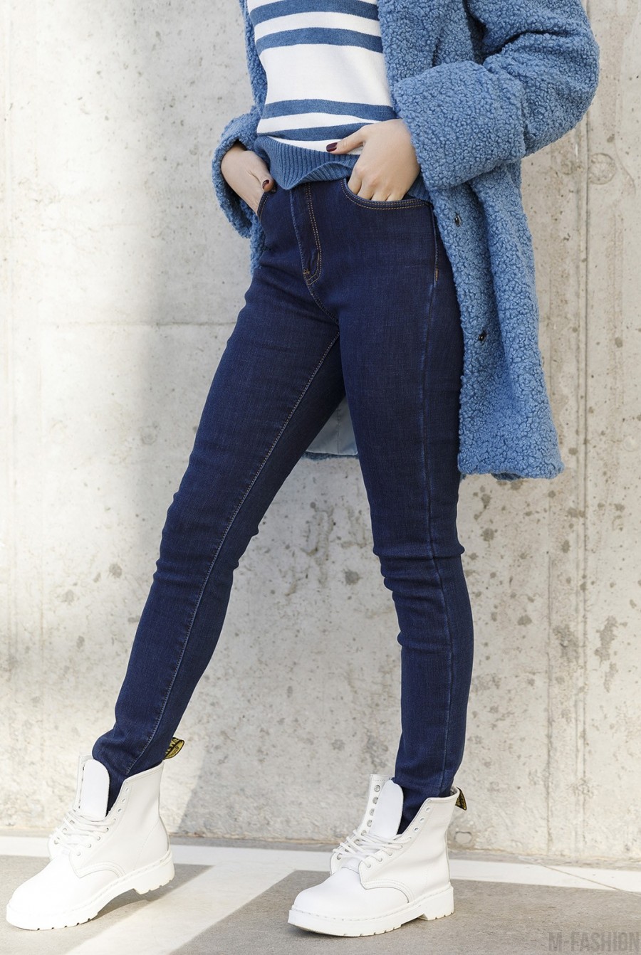 Теплые синие скинни джинс- Фото 2