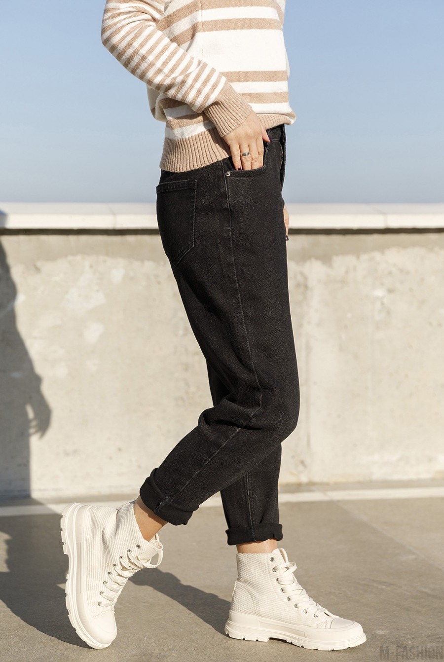 Серые утепленные джинсы момы- Фото 2