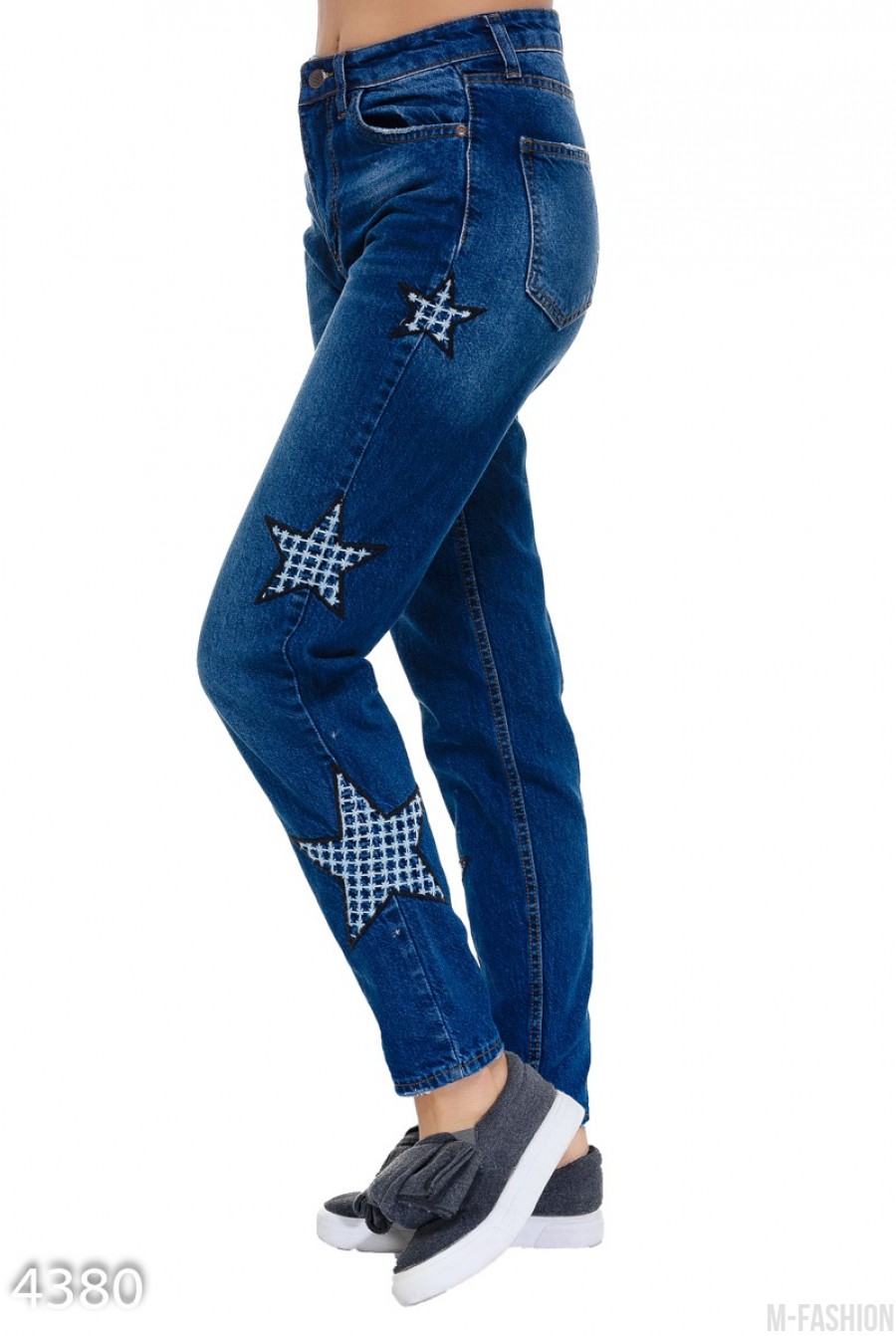 Синие джинсы с клетчатыми звездами по бокам- Фото 3