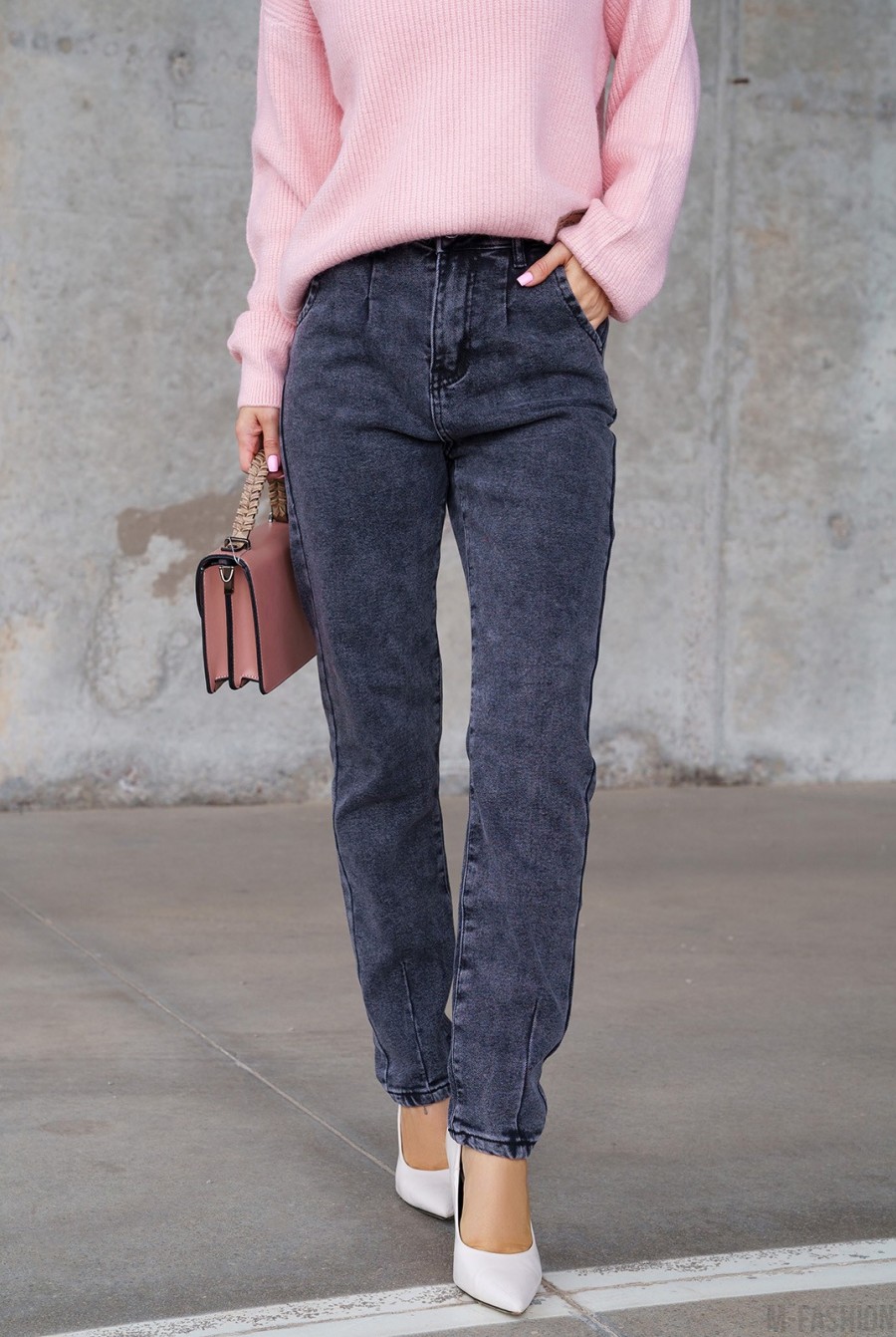 Серые винтажные джинсы со сборками - Фото 1
