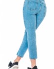 Рваные синие джинсы со вставками из цветной неоновой сетки