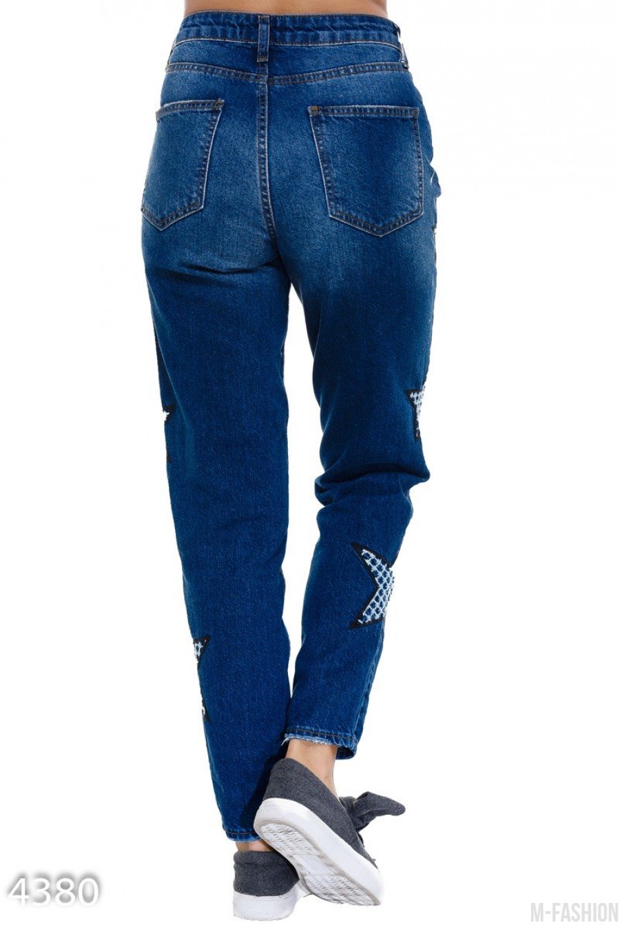 Синие джинсы с клетчатыми звездами по бокам- Фото 4