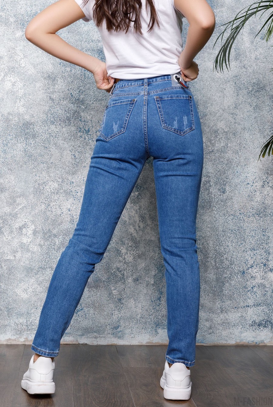 Синие джинсы скинни с перфорацией- Фото 3