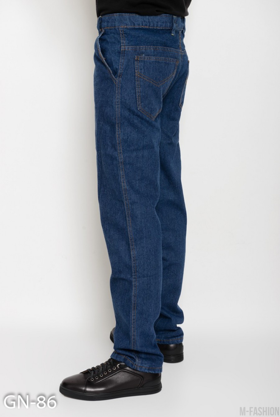 Синие прямые однотонные джинсы- Фото 3