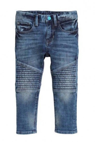 Потертые джинсы с прошитыми ассиметричными вставками на коленях