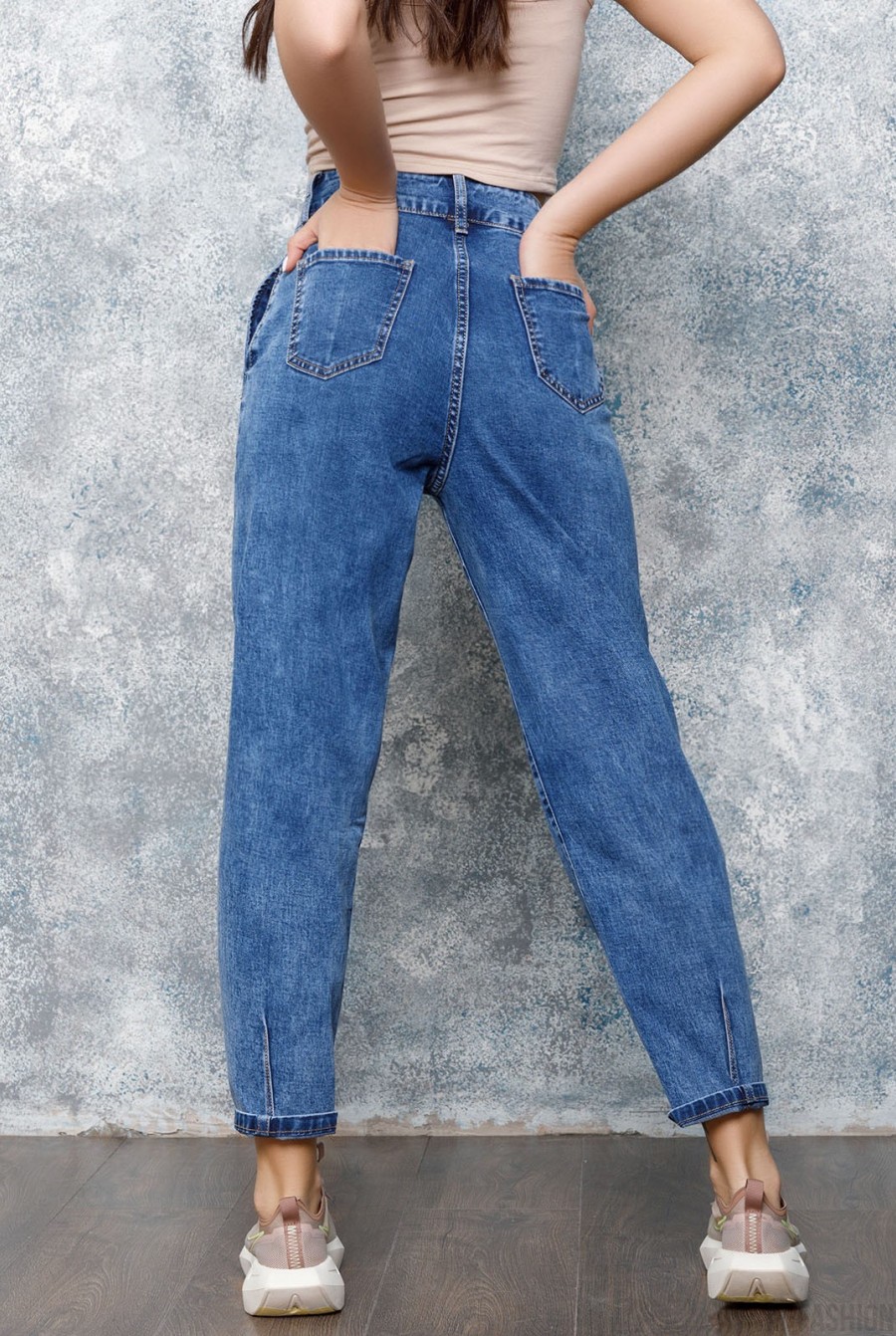 Синие свободные джинсы со сборками- Фото 3