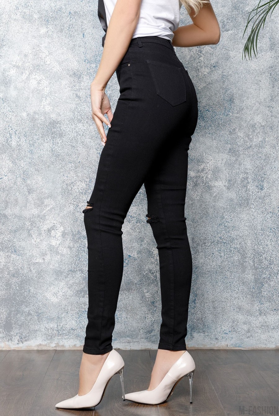 Черные рваные джинсы скинни- Фото 2