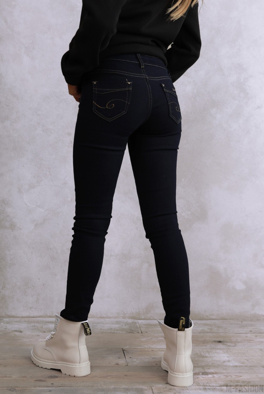 Темно-синие эластичные джинсы скинни- Фото 3