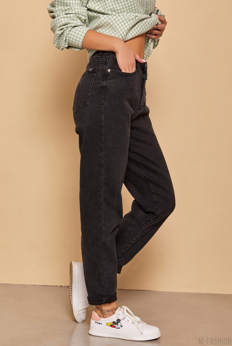 Серые джинсы слим мом на тонком флисе- Фото 2
