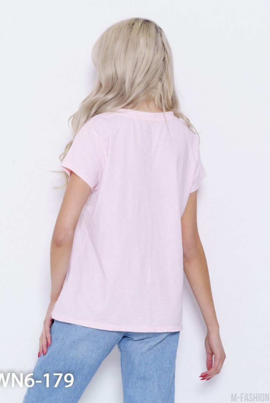 Розовая футболка с короткими рукавами и принтом- Фото 3