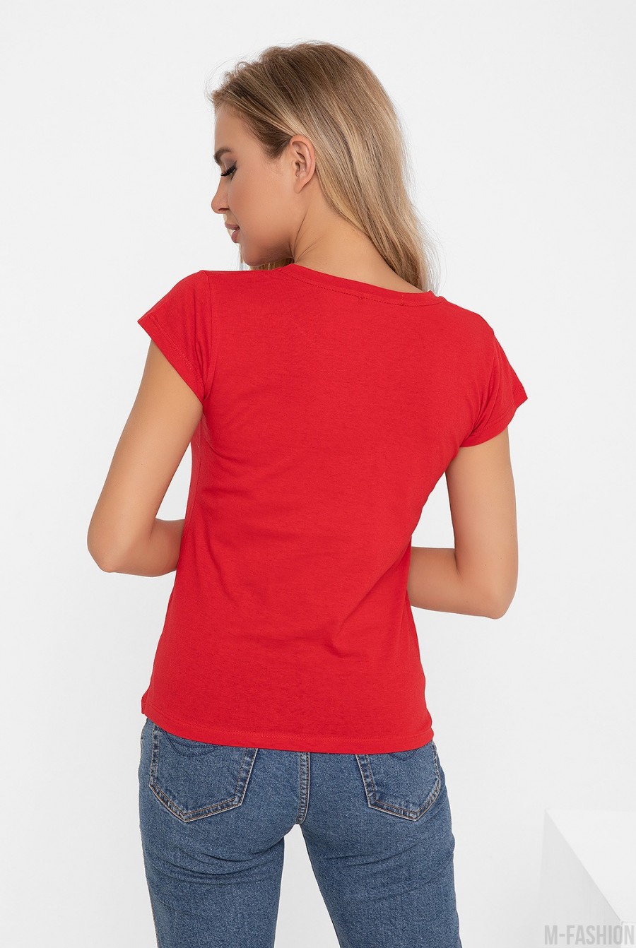Красная трикотажная футболка с надписью- Фото 3