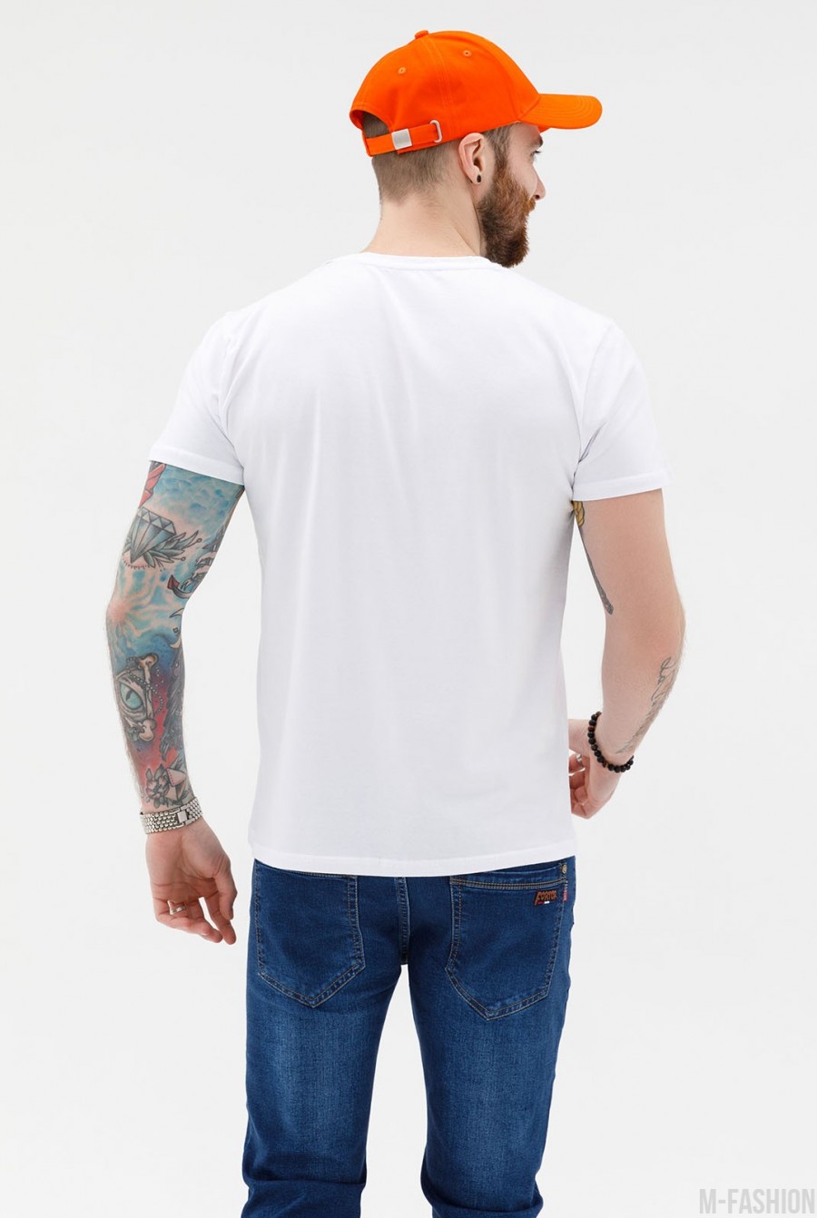 Белая эластичная трикотажная футболка с вышивкой- Фото 3
