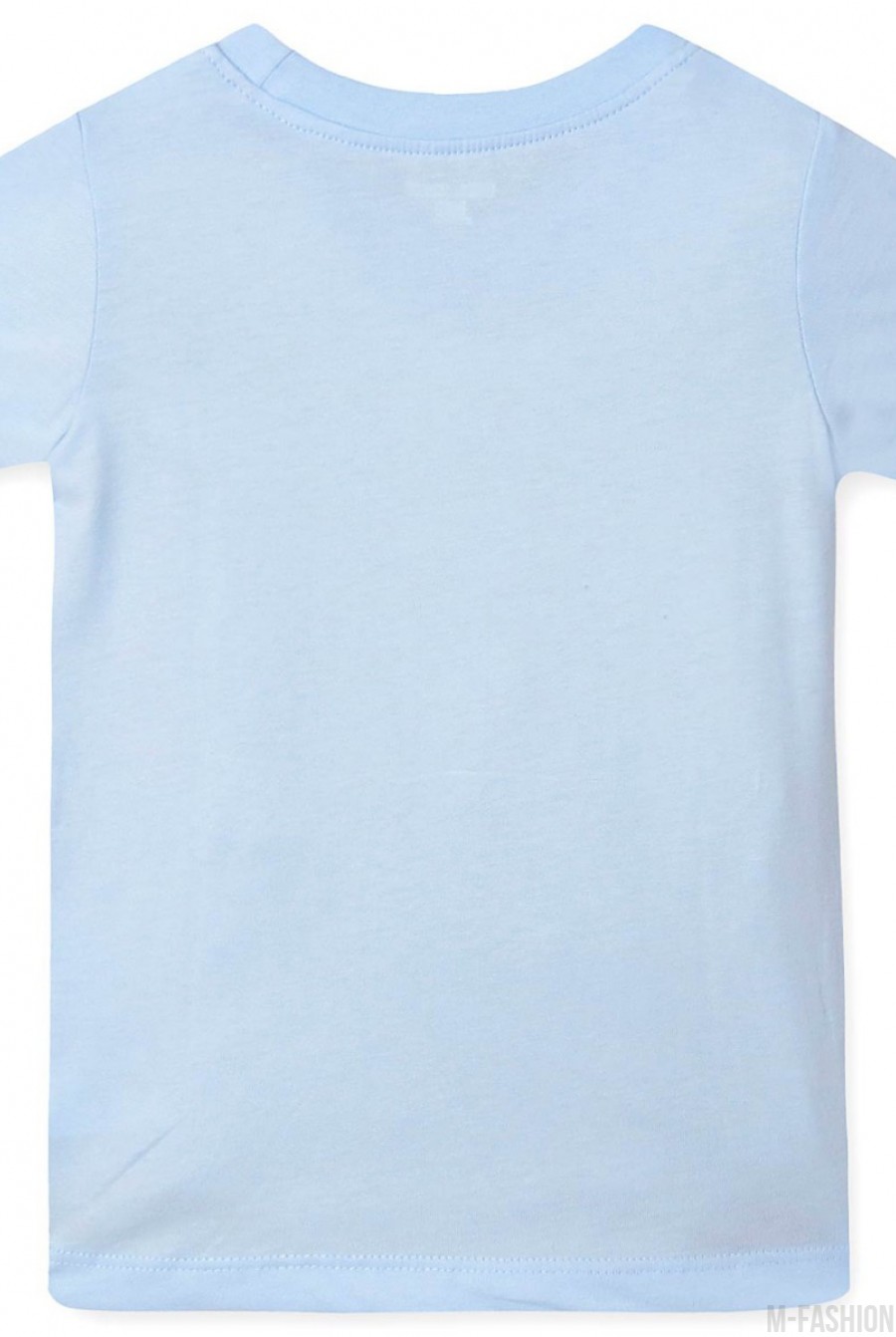 Голубая котоновая футболка с большим принтом- Фото 3