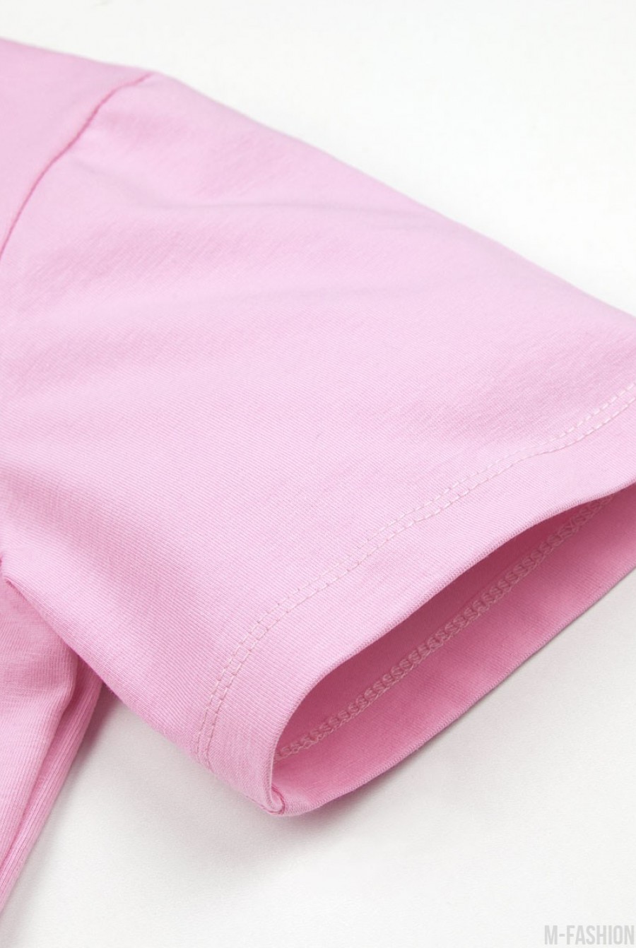 Розовая трикотажная футболка с баской- Фото 4