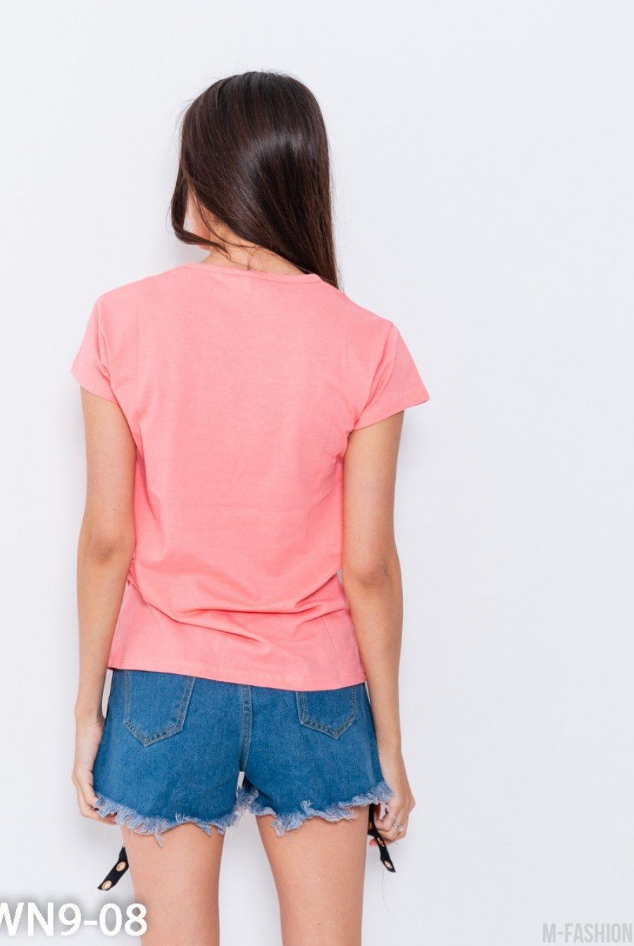 Тонкая персиковая футболка с короткими рукавами- Фото 3