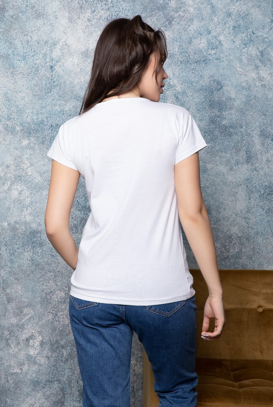 Белая принтованная футболка из трикотажа- Фото 3