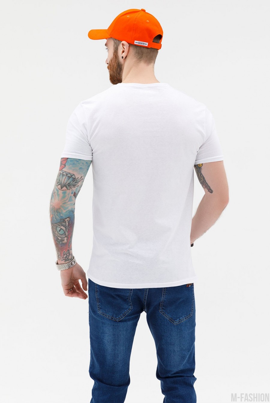 Белая хлопковая футболка с объемным принтом- Фото 3
