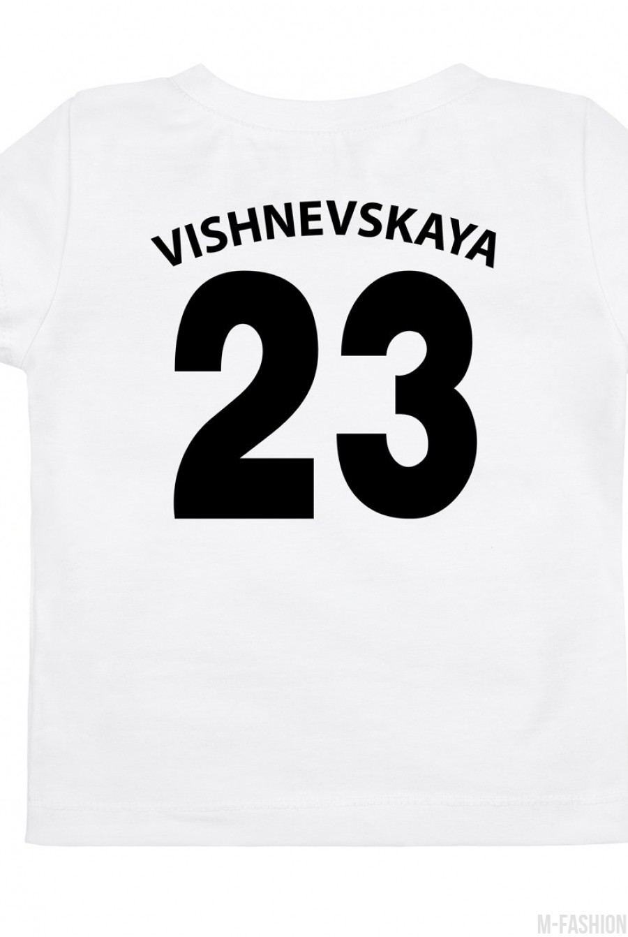 Белая трикотажная футболка с возможностью индивидуальной печати фамилии и номера на принте- Фото 2