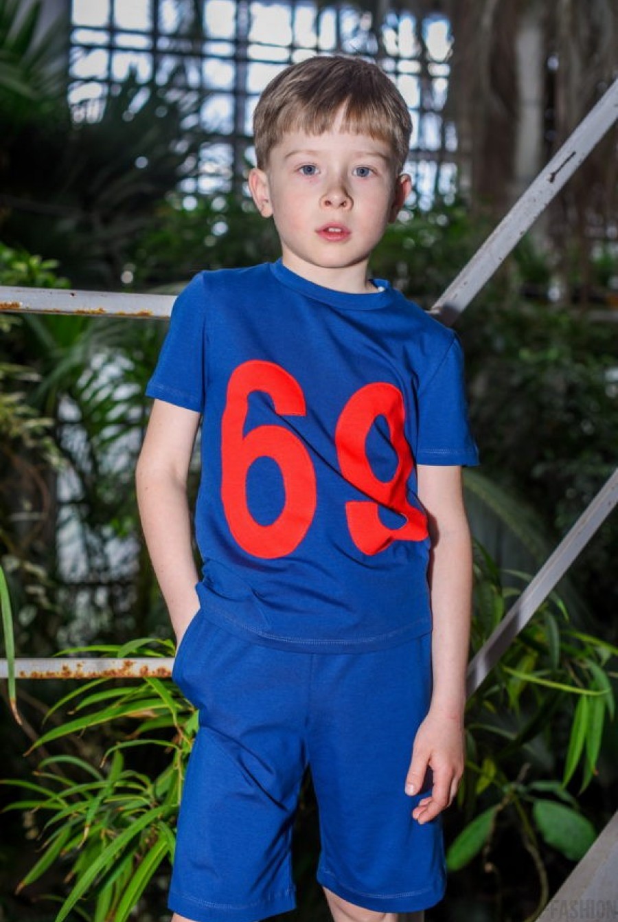 Футболка котоновая детская синего цвета с красными цифрами- Фото 2
