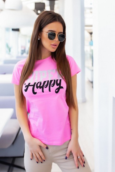 Трикотажная розовая футболка с молодежной надписью