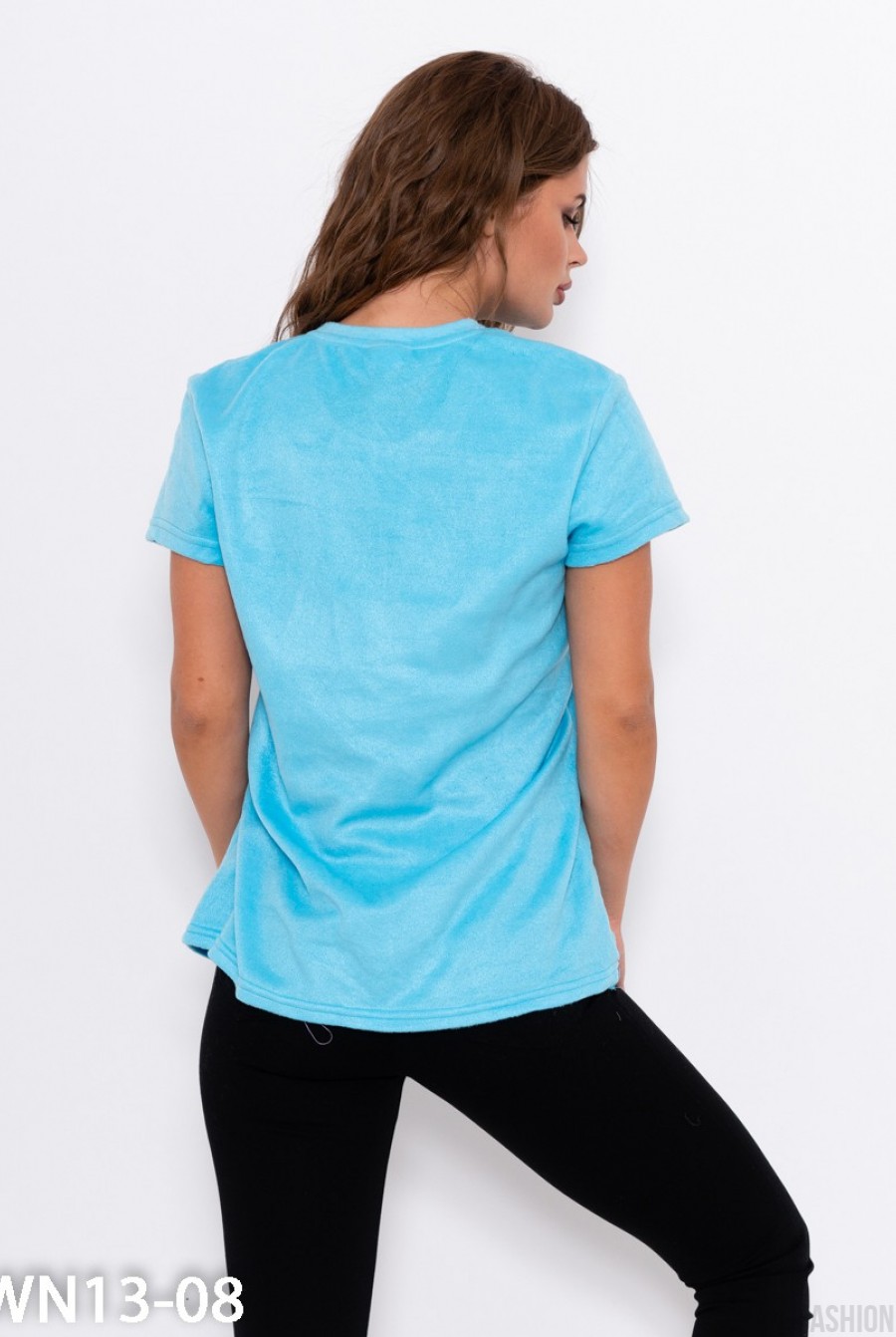 Голубая флисовая футболка с принтом- Фото 5