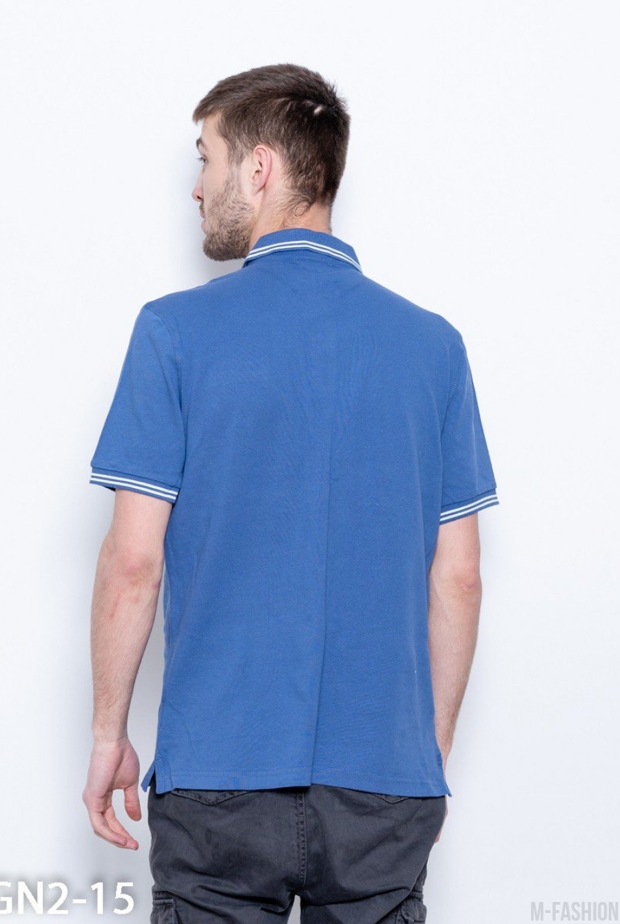 Синяя футболка-поло с потайным нагрудным карманом- Фото 3