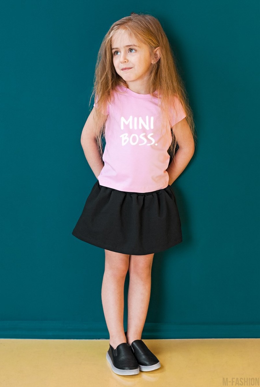 Розовая хлопковая футболка с принтом и короткими рукавами- Фото 2