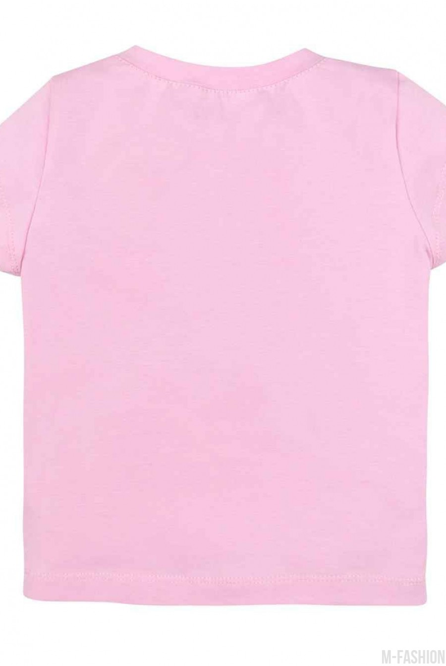 Розовая хлопковая футболка с принтом и короткими рукавами- Фото 3