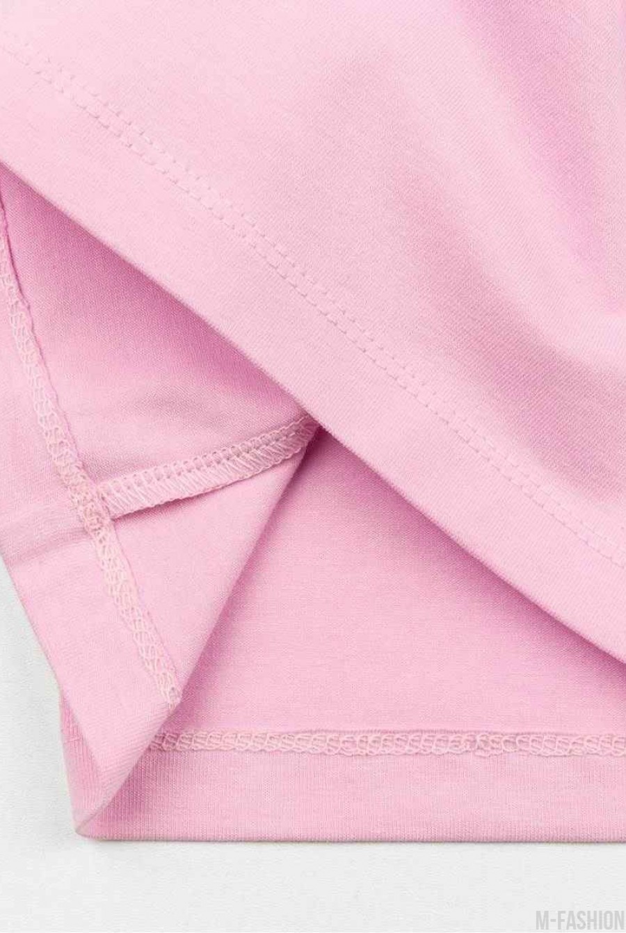 Розовая хлопковая футболка с принтом и короткими рукавами- Фото 6