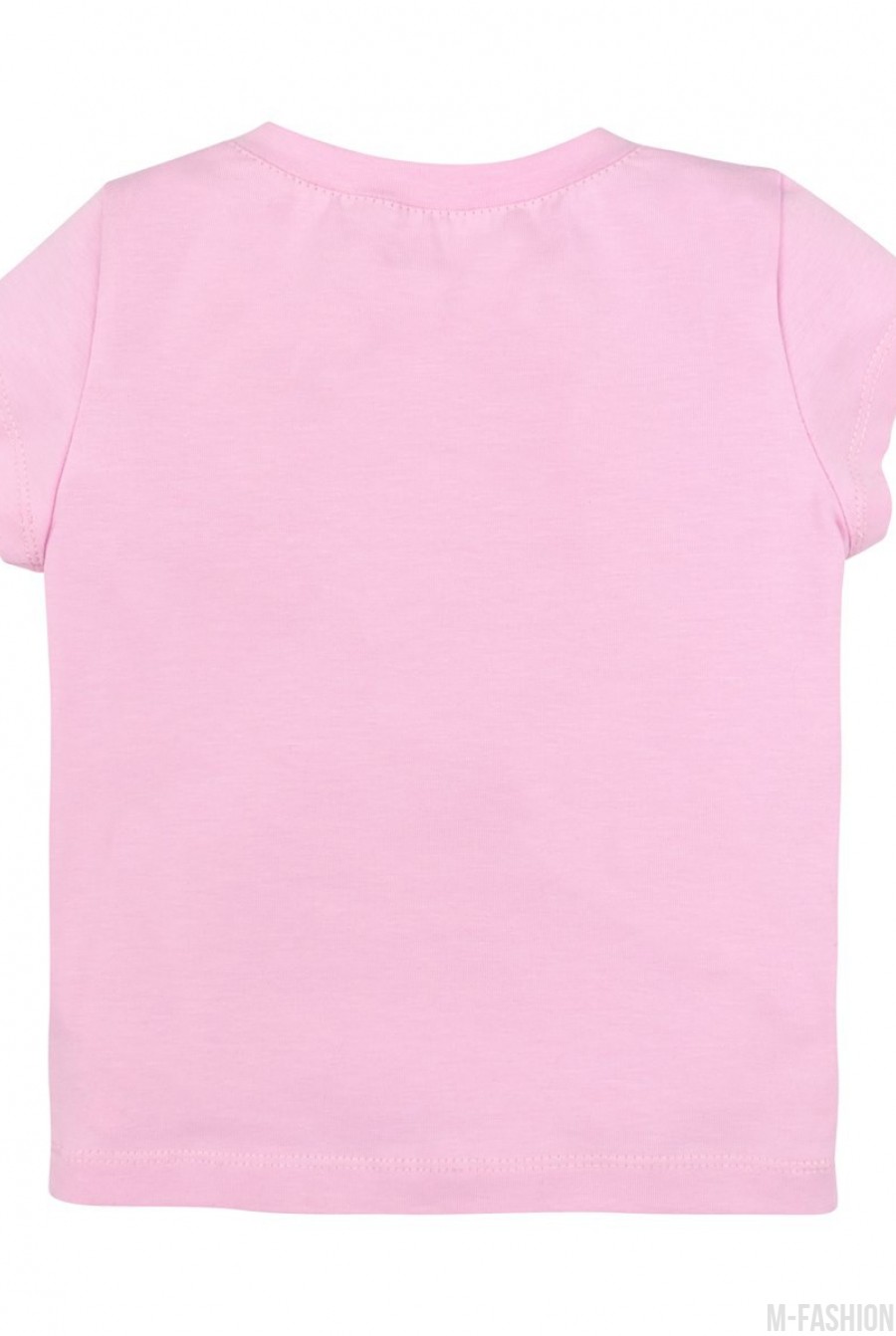 Котоновая розовая футболка с короткими рукавами и принтом- Фото 3