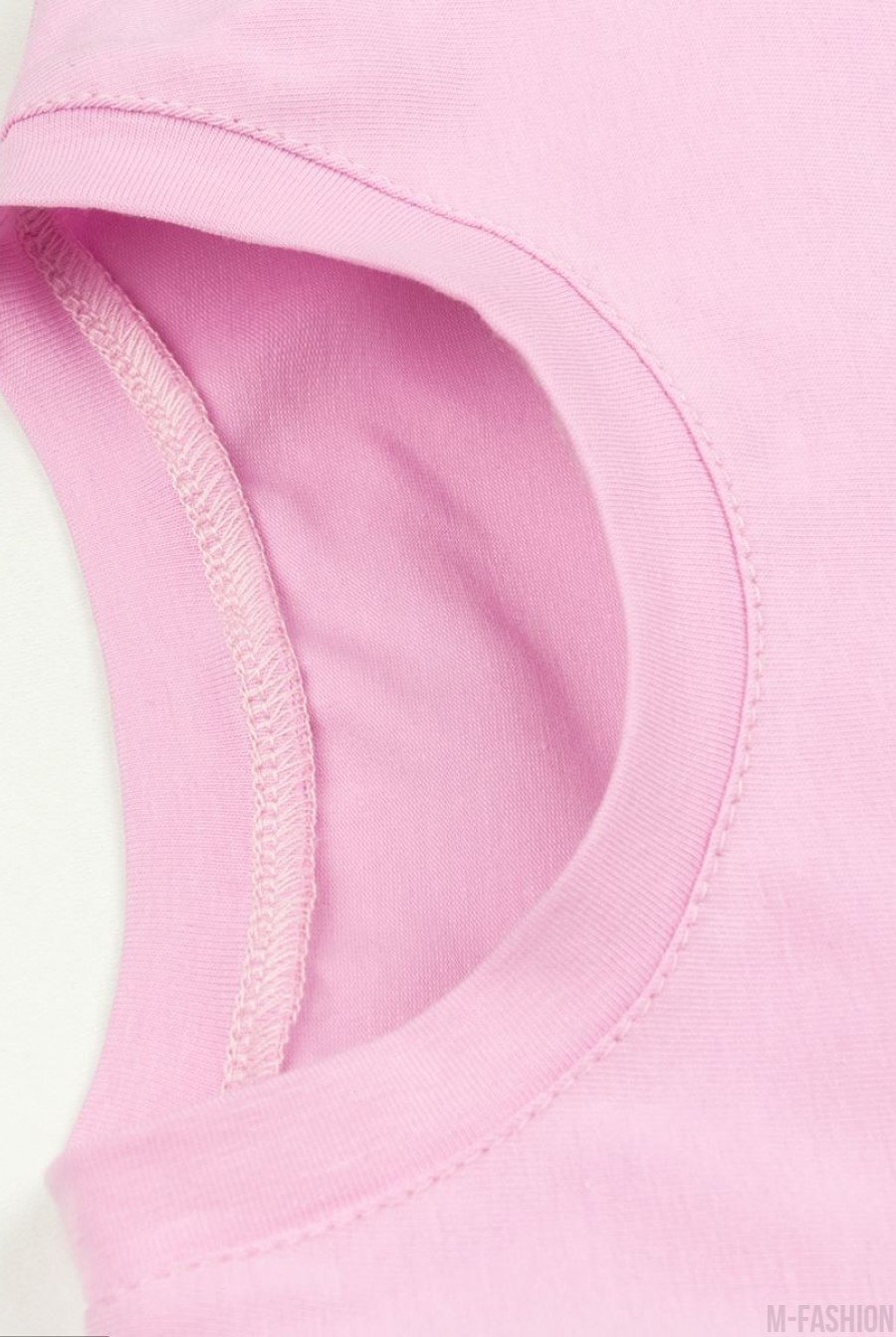 Розовая котоновая футболка с короткими рукавами- Фото 4