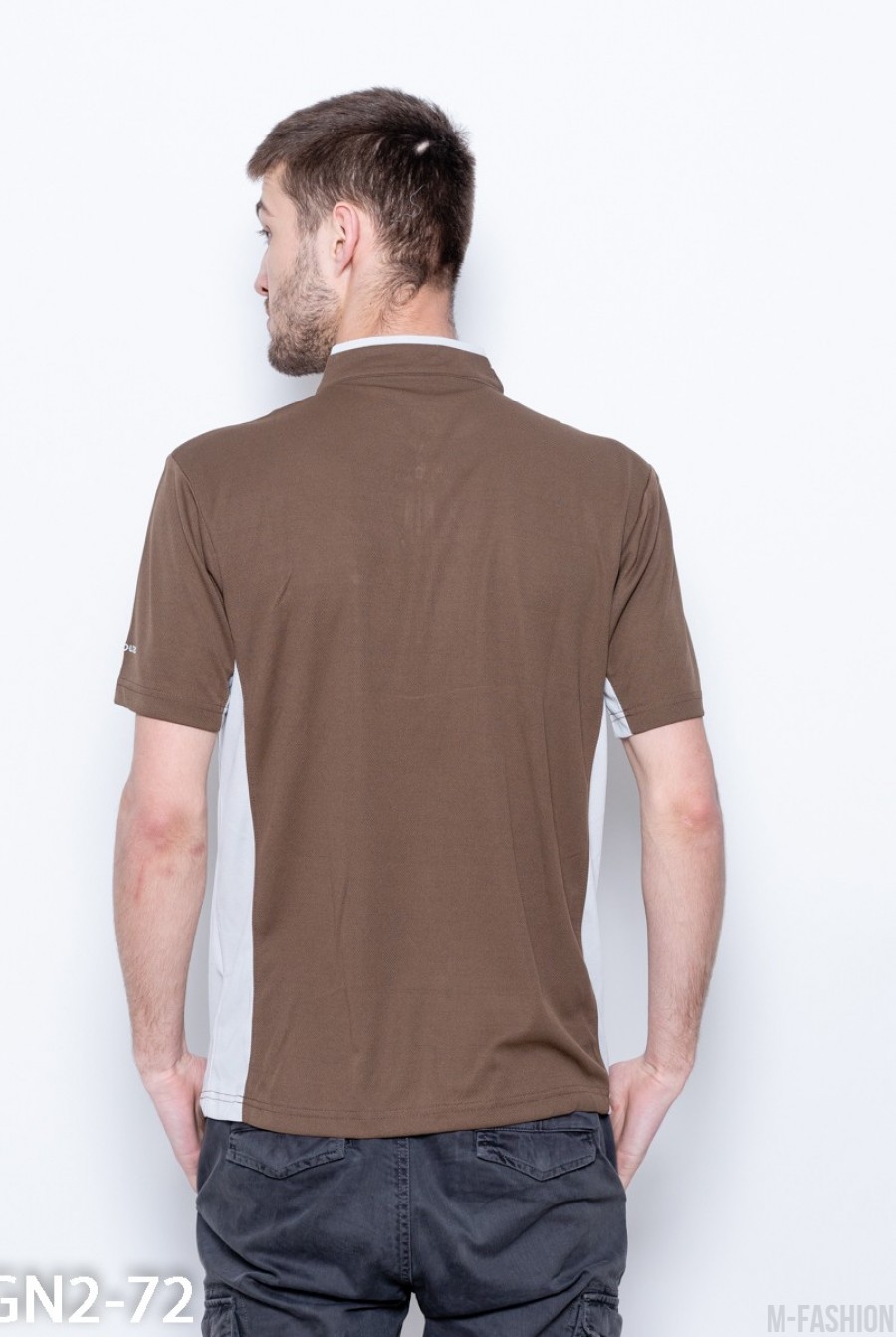 Спортивная коричневая футболка на молнии- Фото 5
