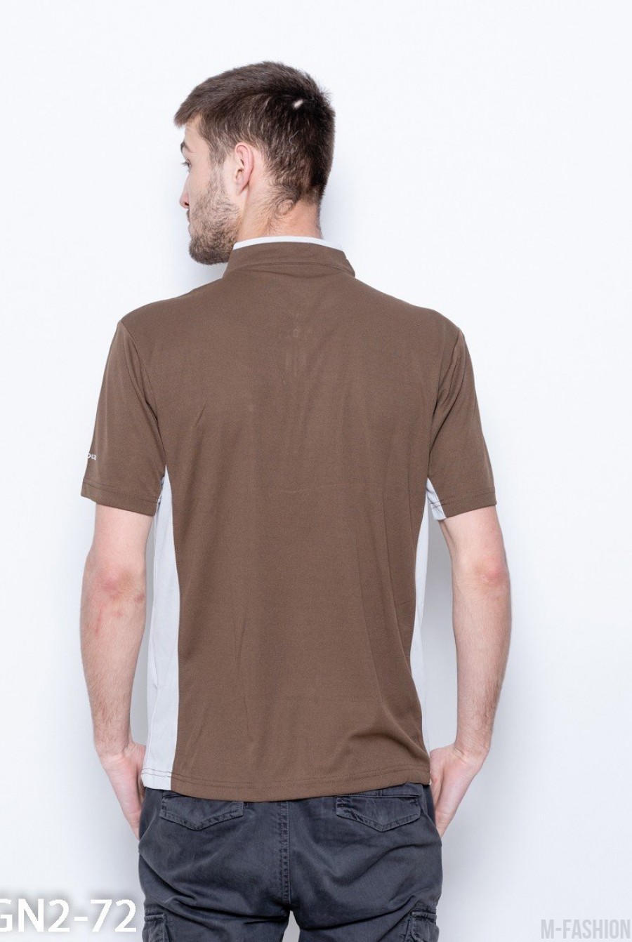 Спортивная коричневая футболка на молнии- Фото 4