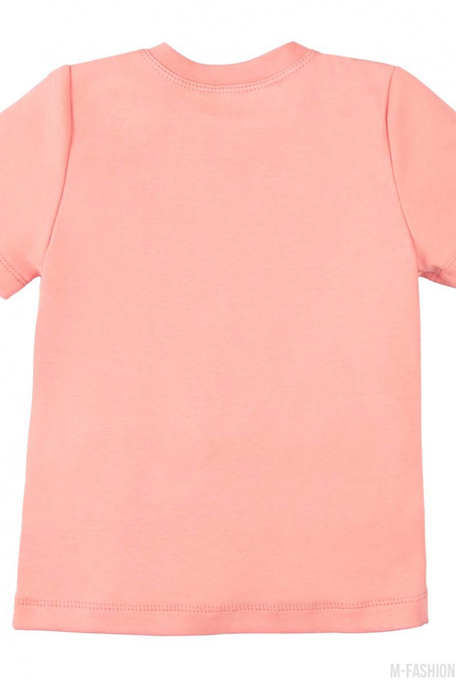 Персиковая трикотажная футболка с принтом- Фото 2